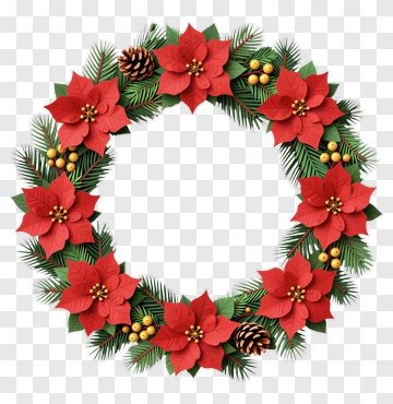 Christmas Floral Wreath With Poinsettias And Pine Cones PNG