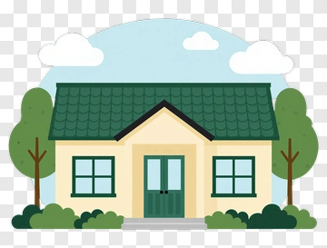 Cartoon House With Trees And Clouds PNG