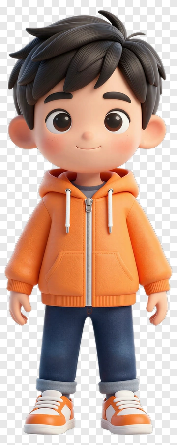 3D Boy In Orange Hoodie And Jeans PNG