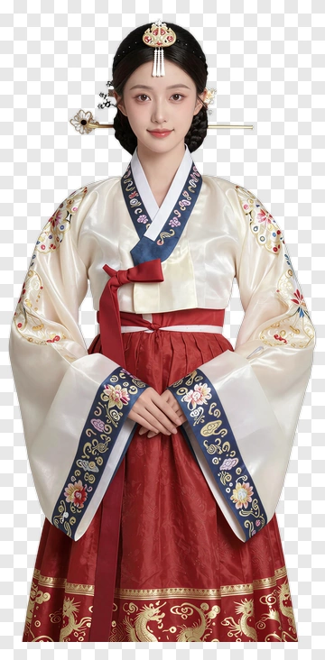 Woman In Traditional Hanbok Dress PNG