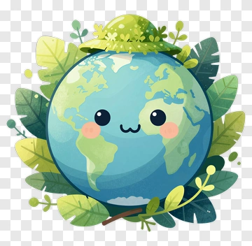 Cartoon Earth Surrounded By Green Leaves PNG