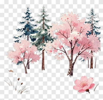 Pink Cherry Blossom Trees In A Forest PNG