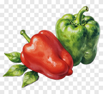 Red And Green Bell Peppers With Leaves PNG