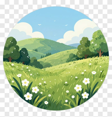 Lush Green Hills With White Flowers PNG