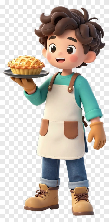 3D Boy Holding A Pie PNG