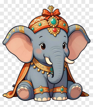 Cartoon Elephant With Decorative Accessories PNG