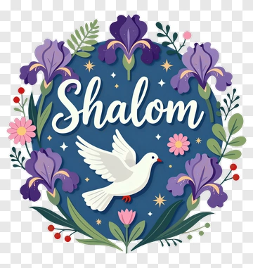 Dove And Iris Flowers With Shalom Text PNG