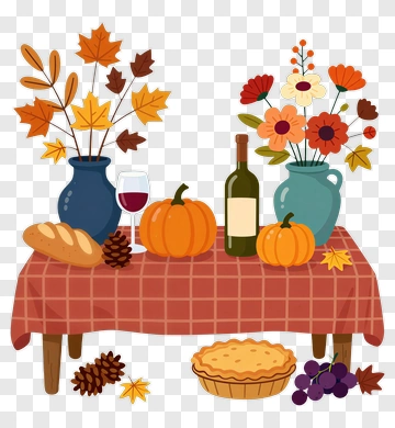 Autumn Table Setting With Pumpkins And Flowers PNG