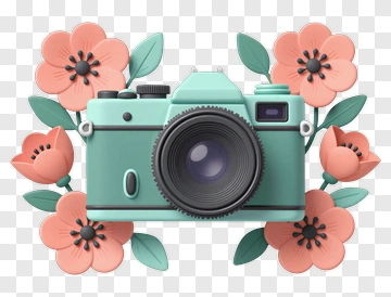 Camera Surrounded By Flowers PNG