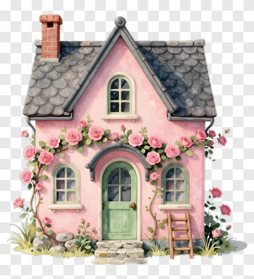 Charming Pink House With Roses PNG