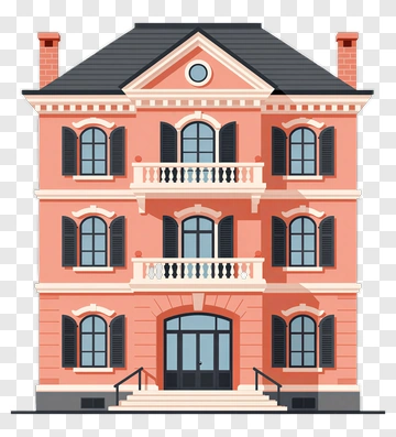 Stylish Pink House With Balconies PNG