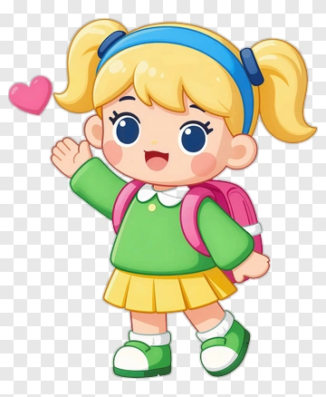 Cartoon Girl Waving With A Backpack PNG