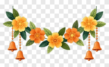 Colorful Floral Garland With Bells PNG