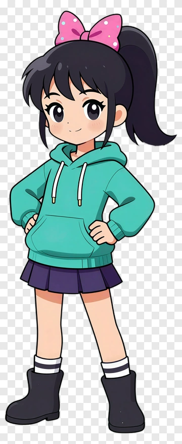 Cartoon Girl In A Hoodie And Skirt PNG