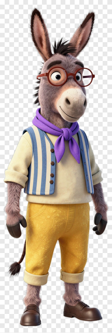 Cartoon Donkey Wearing Glasses And A Vest PNG