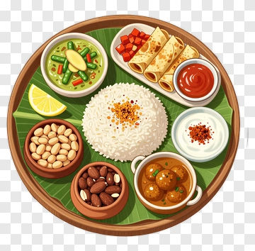 Delicious Indian Meal On A Banana Leaf Plate PNG