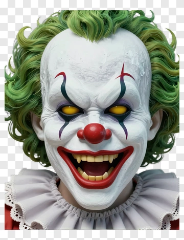 Creepy Clown With Green Hair And Red Nose PNG
