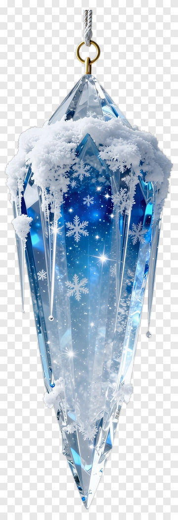 Icicle Ornament With Snowflakes And Blue Sparkles PNG