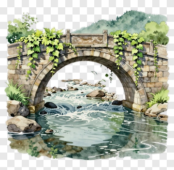 Stone Bridge Over A Flowing Stream PNG