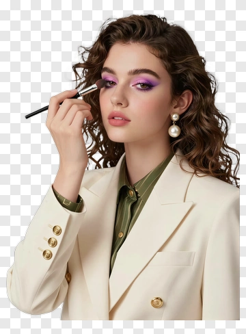 Woman Applying Makeup With A Brush PNG