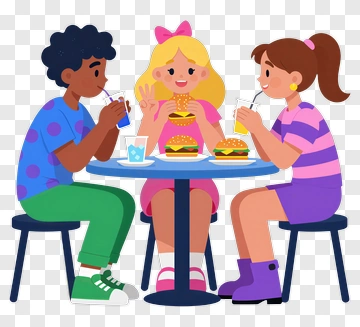 Happy Friends Enjoying Burgers And Drinks At A Table PNG
