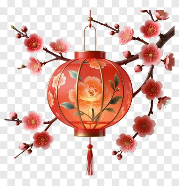 Chinese Lantern With Cherry Blossom Branches PNG