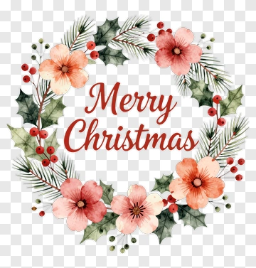 Christmas Wreath With Flowers And Holly PNG