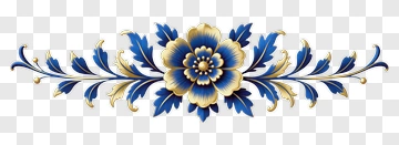 Blue Floral Design With Gold Accents PNG