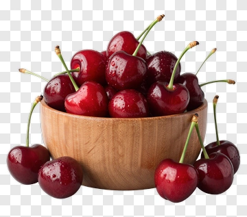 Wooden Bowl Filled With Fresh Cherries PNG