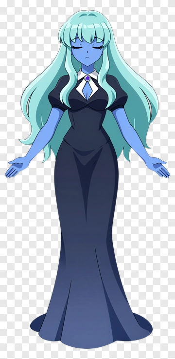 Blue Cartoon Woman In Elegant Dress PNG
