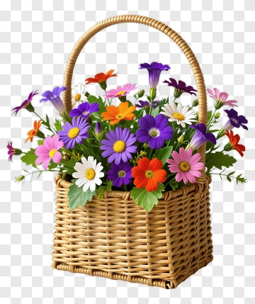 Colorful Flower Basket PNG
