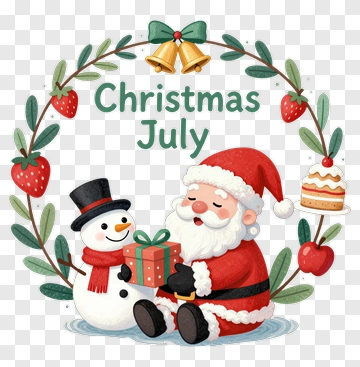 Christmas July With Santa And Snowman PNG