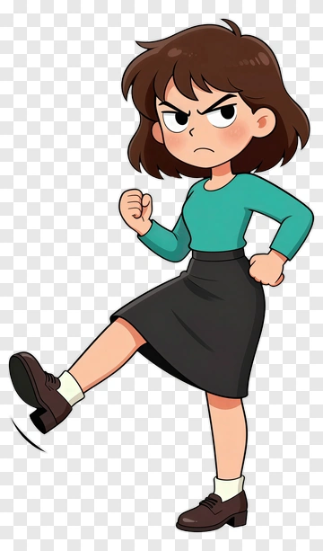 Angry Cartoon Girl Kicking PNG