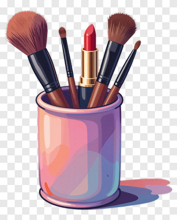 Makeup Brushes And Lipstick In A Holder PNG