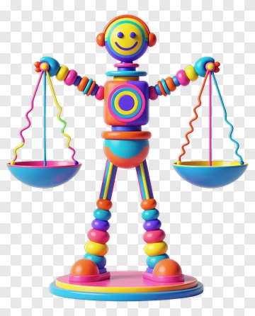 Colorful Robot Holding Scales PNG