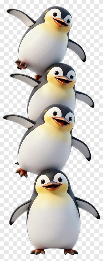 Cartoon Penguins Stacked In A Fun Pose PNG