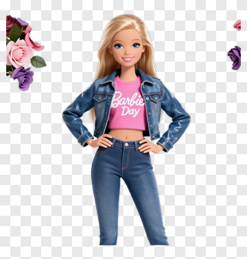 Barbie Doll Wearing Denim Jacket And Jeans PNG