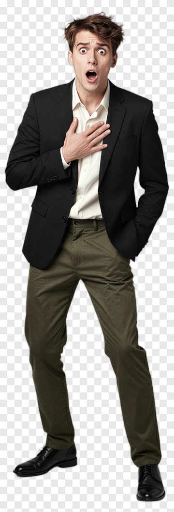 Surprised Man In A Black Suit PNG