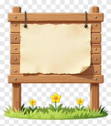 Wooden Signboard With Blank Paper And Flowers PNG