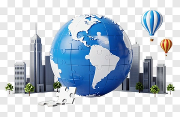 Puzzle Globe With Cityscape And Hot Air Balloons PNG