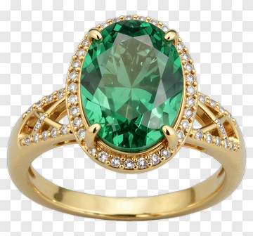 Gold Ring With Green Gemstone And Diamond Accents PNG