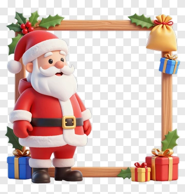 Cartoon Santa Claus With Christmas Frame PNG
