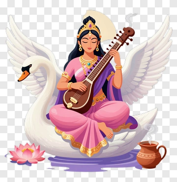 Goddess Saraswati Playing The Veena On A Swan PNG