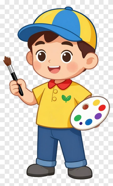 Cartoon Boy Holding A Paintbrush And Palette PNG