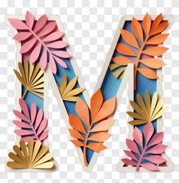 Colorful Letter M Decorated With Leaves PNG