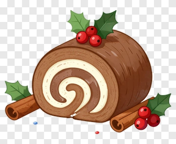Chocolate Yule Log Cake With Holly And Cinnamon Sticks PNG