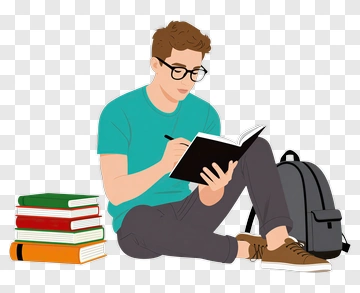 Student Writing In A Notebook With Books PNG