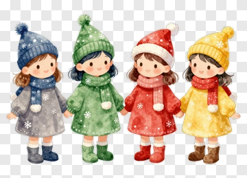 Cartoon Children In Colorful Winter Outfits PNG