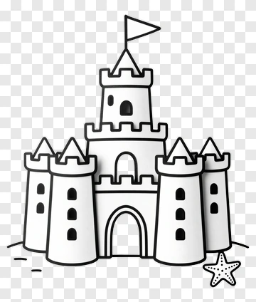 Cartoon Sandcastle With A Flag And Starfish PNG