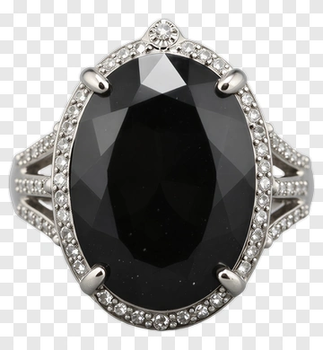 Black Ring With Oval Gemstone And Silver Accents PNG
